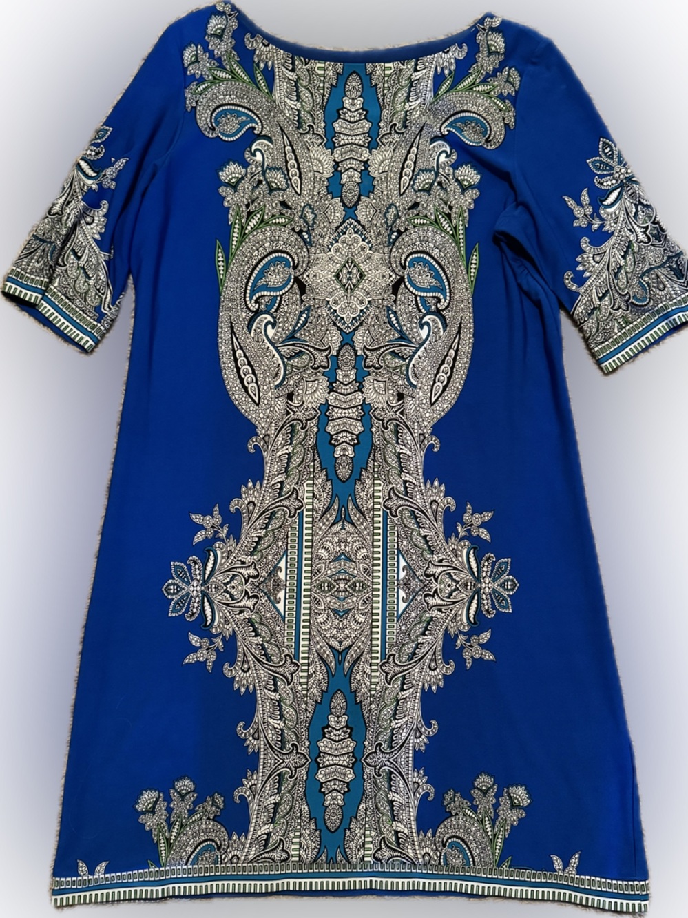 Dress Barn Sz 10 Petite Royal Blue Paisley-Print Midi Dress